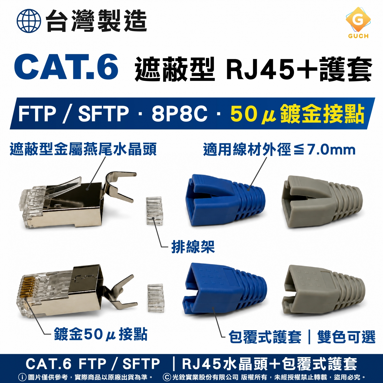 CAT6／CAT6A／CAT7 FTP RJ45 水晶頭＋護套｜金屬遮蔽網路線接頭.jpg