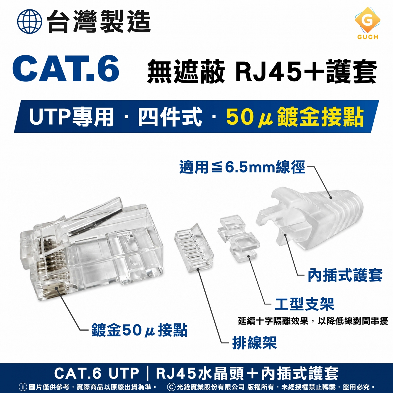 CAT6 UTP RJ45 水晶頭+分線器+工型支架+內插式護套(四件式).jpg